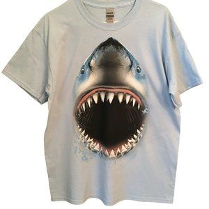 T Shirt Great White Shark Face Standard Unisex Large Light Blue NEW NWOT